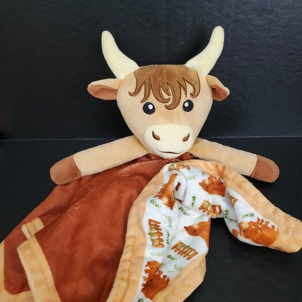 Highland Cow Brown Lovey Baby Security Blanket Minky Plush 14